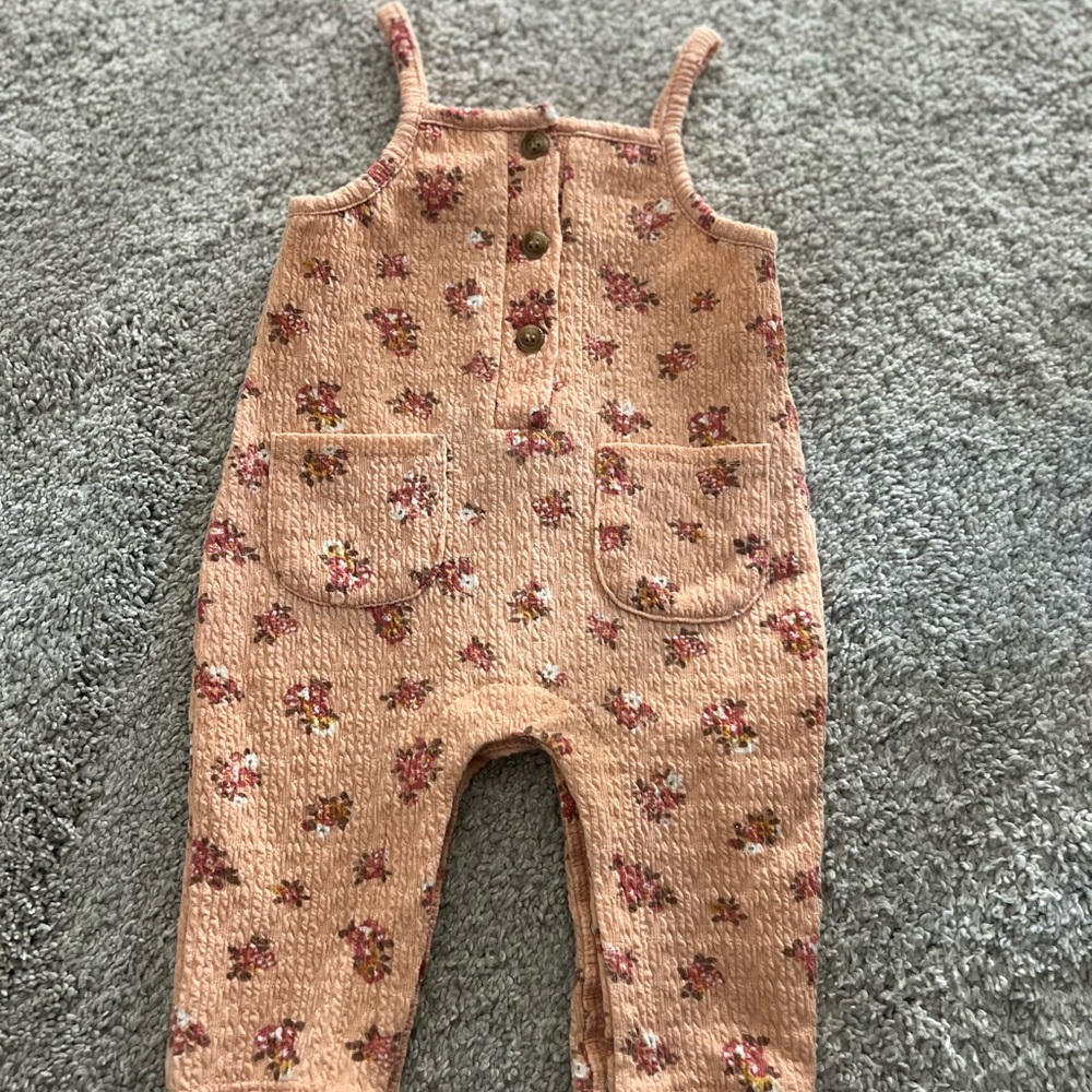 Nicole Miller Peach Floral Baby Overalls